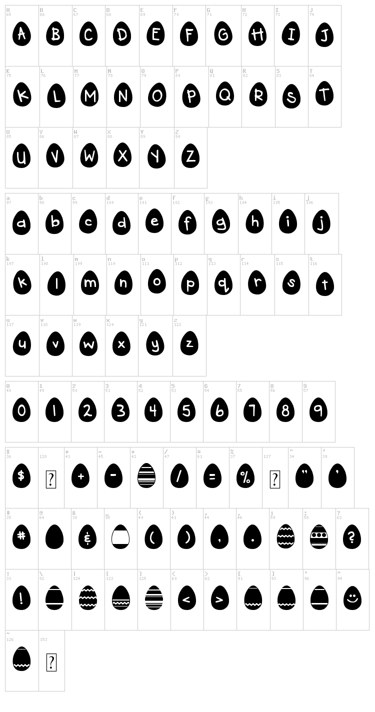 DJB Eggscellent font map